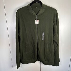 NWT Uniqlo Mens M Brushed‎ Cotton Zip-Up Blouson Bomber Dark Green Modern Prep